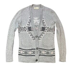 Hollister Men's S‎ Gray Southwestern Geometric Print Grandpa Cardigan Sweater